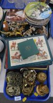 Various horse brasses, together with collectors plates, table mats, dog figures, etc. (2 trays)