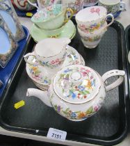 A Shelley porcelain part tea service, to include tea cups and saucers, milk jug, teapot, etc. (1 tra