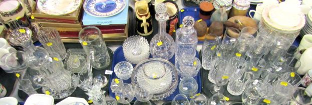 Various glassware, to include decanters, two pint beer stein, trinket dishes, tumblers, etc. (3 tray