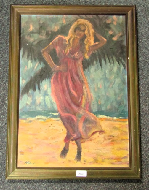 A Paton. Study of a female in flowing dress, oil on canvas, signed and dated '12, 59cm x 41.5cm.