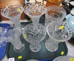 Six cut glass vases.