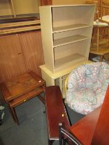 A group of furniture, to include open bookcase, beech television stand, drop leaf table, etc.