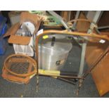 A copper framed fire screen, together with a Lune stainless steel large cooking pot and cover, Motor