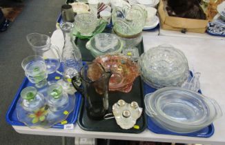 Various glassware, to include moulded glass bowls, lemonade jug, cruet, cut glass rose bowl, trinket