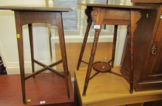 An early 20thC walnut table, with under tier, 66cm high, and another.