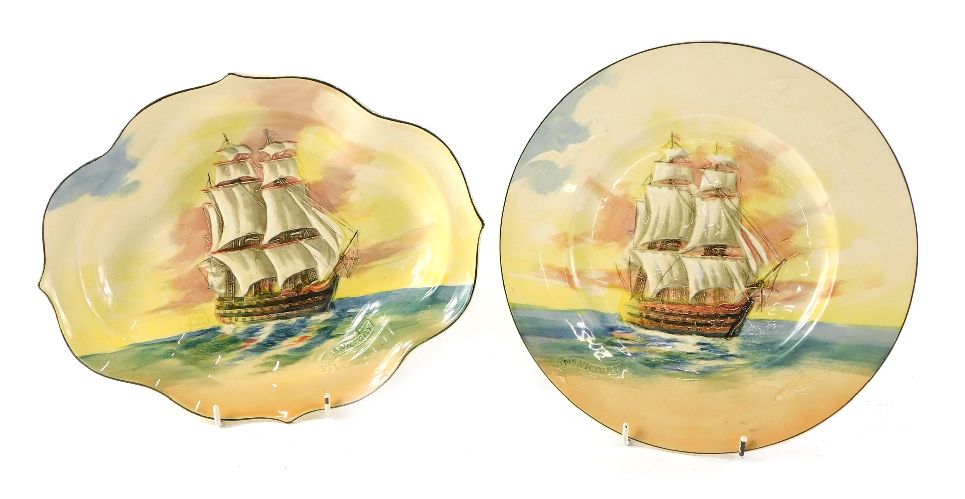 A Royal Doulton Famous Ships series dish, decorated with The Victory, impressed marks to underside,