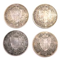 Four Victorian silver half crowns, comprising 1900, 1898, 1899 and 1901, 27.8g all in. (4)