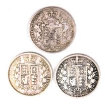 Three George IV and later silver half crowns, comprising 1825, 1885 and 1887, 41.3g.