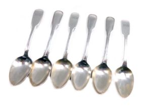 Six Victorian silver fiddle pattern teaspoons, various dates and makers, to include London 1840, som