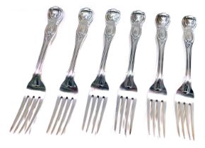 A set of six Victorian silver King's pattern dessert forks, initial engraved, Mary Chawner, London,