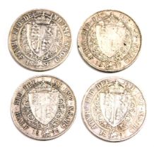 Four Victorian silver half crowns, comprising 1897, 1899, 1896 and 1897, 55.7g all in. (4)