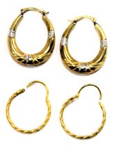 Two pairs of hoop earrings, comprising a pair of drop twist earrings of bicolour design stamped 925