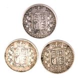 Three Victorian silver half crowns, comprising 1883 (x2) and 1875, 41.2g all in.
