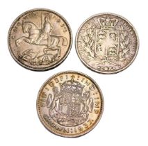 Three Victorian and later silver crowns, comprising 1845, 1937 and 1935, 84g all in. (3)