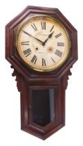 A 19thC American Ansonia wall clock, the printed dial signed Tingle Holbeach, in an oak case, 80cm h