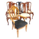 Six dining chairs, being two carvers, two side chairs, and a repainted chair from the same set, toge