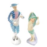 A Royal Doulton porcelain figure, modelled as Harlequin, HN2185, together with To Bed, HN1806.