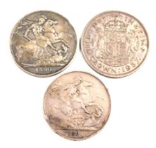 Three Victorian and later silver crowns, comprising 1821, 1890 and George VI 1937, 84.3g all in. (3)