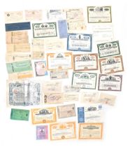 A collection of UK and Chinese share certificates for the Grain Manufacturing Company, exchange tax