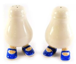 Two Carlton ware porcelain salt and pepper shakers, modelled as walking feet wearing blue shoes, pri