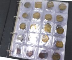 A group of coins, tokens and medallions, to include locker tokens, regular attendance badges, Corona