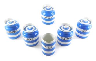 A collection of T&G Green Cornish ware kitchen jars, to include tapioca, rice, lump sugar, currants,
