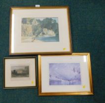Pictures and prints, comprising after Russell Flint, bathing scene, The Monk's House Lincoln, and ot