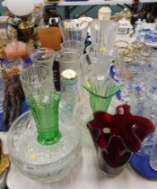 A group of moulded and cut glass vases, cut glass punch bowl, etc. (a quantity)