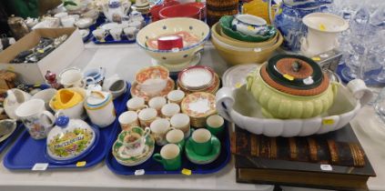 Part coffee wares, to include a set of four green pottery coffee cans and saucers, Paragon, butter d