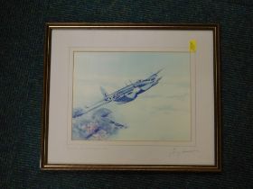 A print depicting a plane entitled Salute to Salisbury Hall, indistinctly signed and dated 92, 19cm