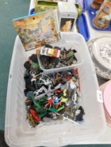 A quantity of moulded plastic figures, Airfix German Infantry box, further toys, etc. (1 box)