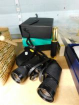 A pair of Tecnar by Swift 16x50 binoculars, together with a 25x30mm telescope, in case.