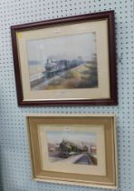 Two railway prints, comprising after David Penion, green locomotive, and Along the Camel class T9 nu