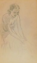 Harry Rutherford (1903-1985). Study of a woman, pencil, artist stamp, 22cm x 14cm. Provenance: Lot 1