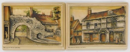 Osborne. Ivorex plaque, The Jew's House, Lincoln, 16cm x 20cm, and another of Newport Arch. (2)