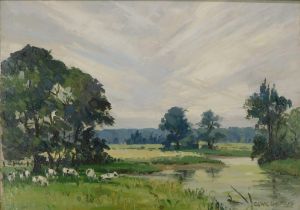 Clive Richard Brown (1901-1991). Newsham Lane, Brocklesby, oil on board, signed and titled verso, 24