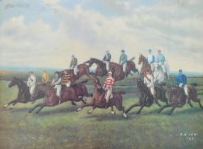 After A.G. Veal. A printed Vienna wall plaque, horse racing, 29cm x 39.5cm.