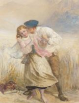 Walter Goodall (1830-1889). Young lovers, watercolour, signed and dated 1858?, 47cm x 35.5cm.