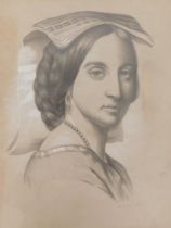 Albert William Holden (1848-1932). Head and shoulders portrait of a lady, pencil drawing with highli