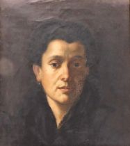 19thC Continental School. Head and shoulders study of a woman, oil on canvas, indistinctly inscribed