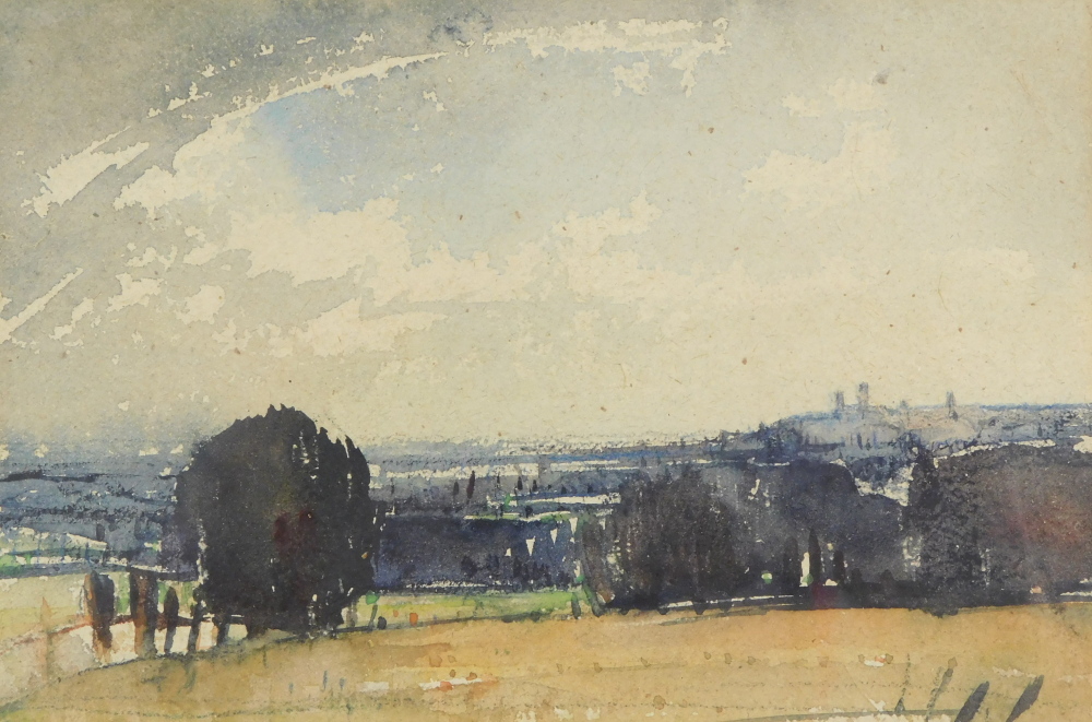 I. Kathleen Rollet (1898-?). Lincoln Landscape, watercolour, 11.5cm x 17cm. With newspaper cutting.