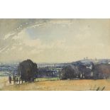 I. Kathleen Rollet (1898-?). Lincoln Landscape, watercolour, 11.5cm x 17cm. With newspaper cutting.