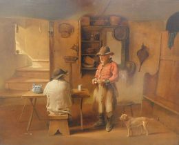 Edmund Bristow (1787-1876). Two figures with dog, interior scene, oil on canvas, attributed on mount