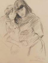 Woodhouse Eaves (19thC). Study of sisters, drawing, signed and dated (18)94, 18cm x 15cm. Label vers