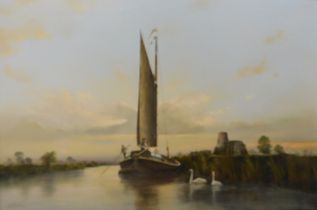 Alan J. Canham (20thC). Sailing barge, oil on canvas, signed, 59cm x 90cm.