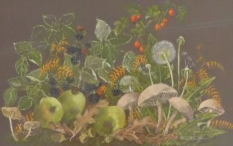 Joan M. Hargreaves (20thC). Autumn Tangle, pastel, signed, 32cm x 51cm. Label verso Lincolnshire and