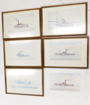 David C Bell (b.1950). Six Artist signed coloured prints, paddle steamers, 45cm x 64cm.