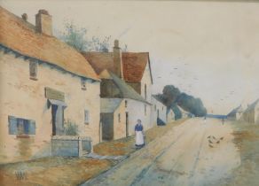 WW (19thC/20thC). Sunny village, watercolour, initialled and titled verso, 24cm x 34cm.