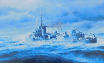 After Robert Taylor. HMS Kelly, framed and mounted coloure print, 38cm x 56cm.