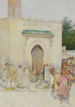 Reginald Edgar Bush (1869-1950). Door of the Mosque Tangier, watercolour, signed, titled and dated 1